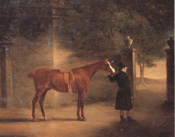  Mr Wombell's Hunter with a Groom in a Courtyard